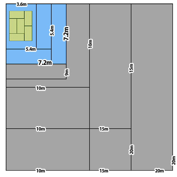 ブルーシート (厚手#3000)サイズ7.2×7.2m(30枚入)・6畳の畳とブルーシート1枚あたりのサイズの比較