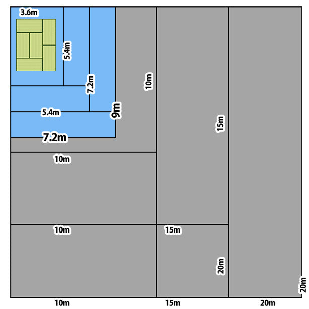 ブルーシート (厚手#3000)サイズ7.2×9.0m(3枚入)・6畳の畳とブルーシート1枚あたりのサイズの比較