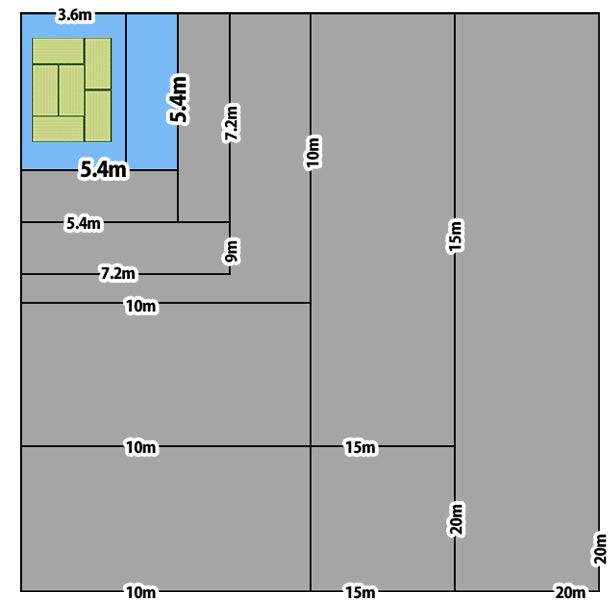 ブルーシート (中厚手#2500)サイズ5.4×5.4m(7枚入)・6畳の畳とブルーシート1枚あたりのサイズの比較