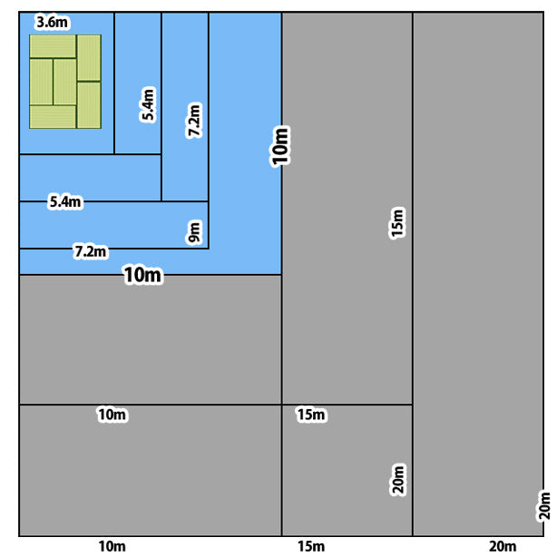 ブルーシート (中厚手#2500)サイズ10×10m(2枚入)・6畳の畳とブルーシート1枚あたりのサイズの比較