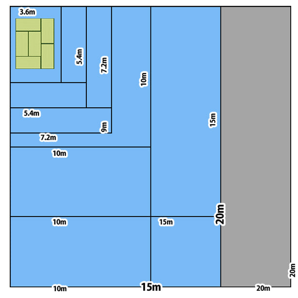 ブルーシート (中厚手#2500)サイズ15×20m(1枚入)・6畳の畳とブルーシート1枚あたりのサイズの比較