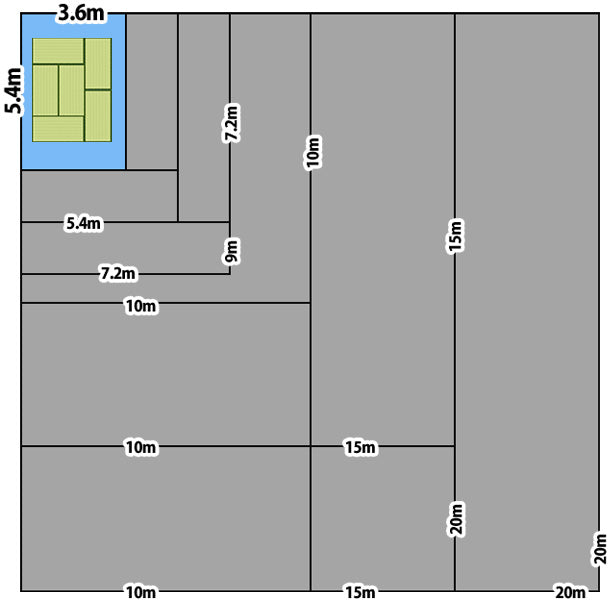 UVシート (耐候性) 3.6×5.4m(10枚入)・厚手#3400・6畳の畳とブルーシート1枚あたりのサイズの比較
