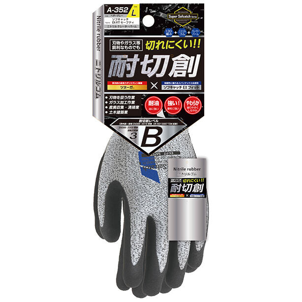 ソフキャッチEX-FITセーフティ ニトリルクレーターパーム【耐切創手袋】【5双1組】