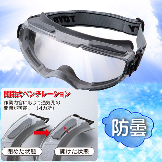 開閉ベンチレーション付き防塵ハイパーゴーグル