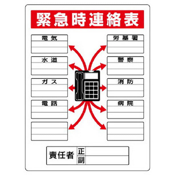 標識 緊急時連絡表