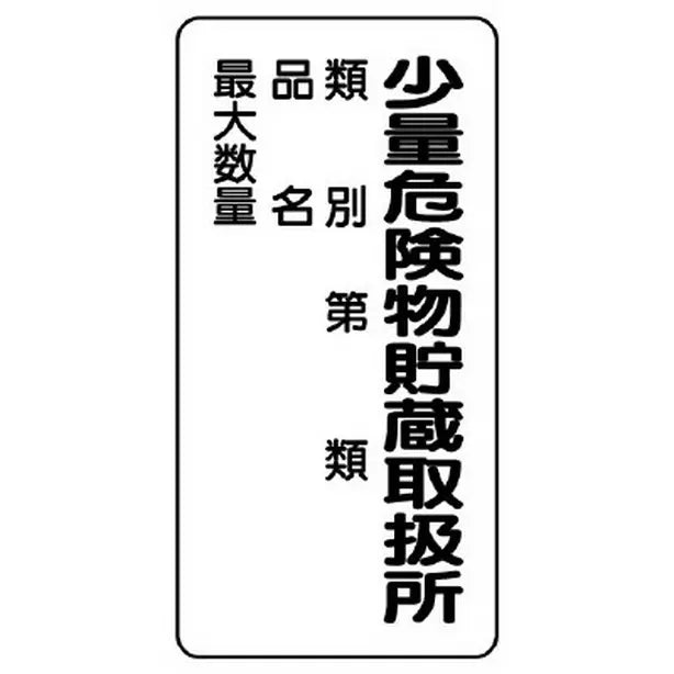 危険物標識 少量危険物貯蔵取扱所類別…