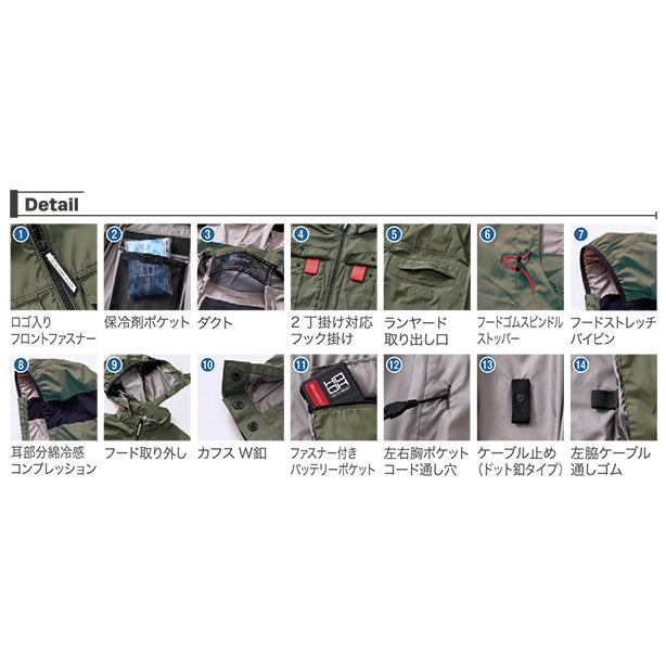 メーカー:村上被服 品名&品番:HOOH MH-V1212 長袖フードジャケット【ハーネス対応/サイドファン】 Point説明