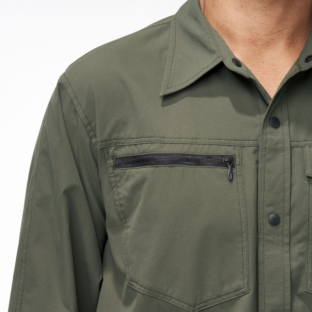 メーカー:ATACKBASE 品名&品番:ATACK BASE ATC-29016 制電防止ストレッチシャツ APEXWIN 右胸ファスナーポケット