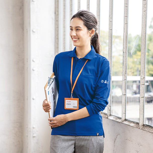 メーカー:CO_COS 品名&品番:CO-COS CC-AE-1728 ニオイクリア®消臭エコ長袖ポロシャツ ANDARESCHIETTI【通年】 着用イメージ女性