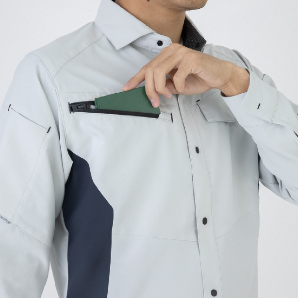 メーカー:CO_COS 品名&品番:CO-COS CC-AE-8098 秋冬SDGsサステナブル長袖シャツ【通年】 右胸ファスナーポケット