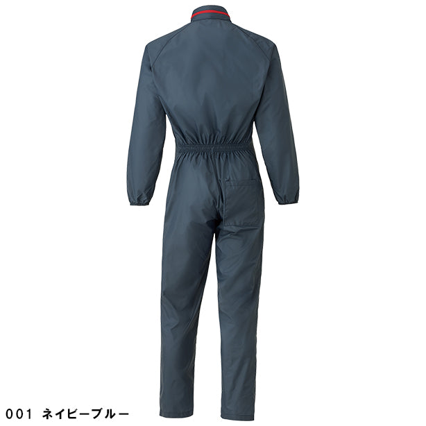 メーカー:YAMADATATSU 品名&品番:YAMADATATSU YD-1900 撥水つなぎ服 カラー:ネイビーブルー(バックスタイル)