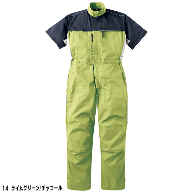 メーカー:YAMATAKA 品名&品番:YAMATAKA DON-705 春夏半袖メカニックスーツ(オプション表示用) カラー:ライムグリーン/チャコール