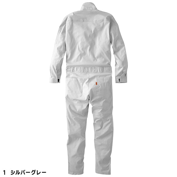 メーカー:YAMATAKA 品名&品番:YAMATAKA DON-651 春夏ストレッチつなぎ カラー:シルバーグレー(バックスタイル)