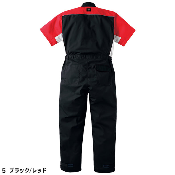 メーカー:YAMATAKA 品名&品番:YAMATAKA DON-705 春夏半袖メカニックスーツ カラー:ブラック/レッド(バックスタイル)