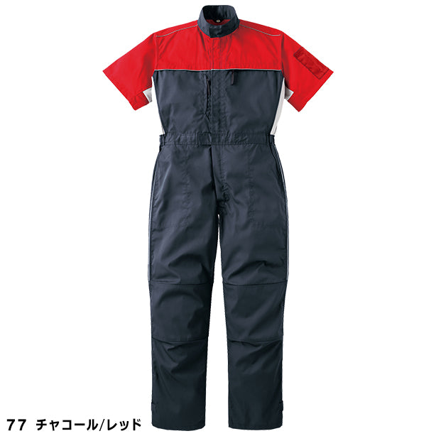 メーカー:YAMATAKA 品名&品番:YAMATAKA DON-705 春夏半袖メカニックスーツ(オプション表示用) カラー:チャコール/レッド