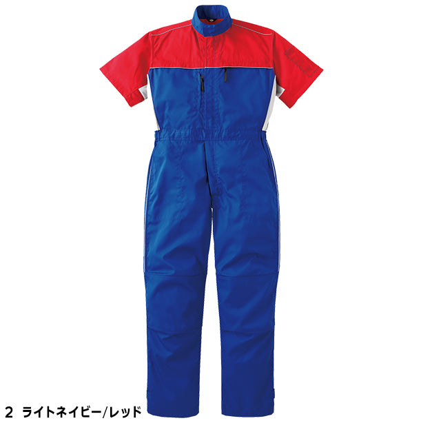 メーカー:YAMATAKA 品名&品番:YAMATAKA DON-705 春夏半袖メカニックスーツ(オプション表示用) カラー:ライトネイビー/レッド