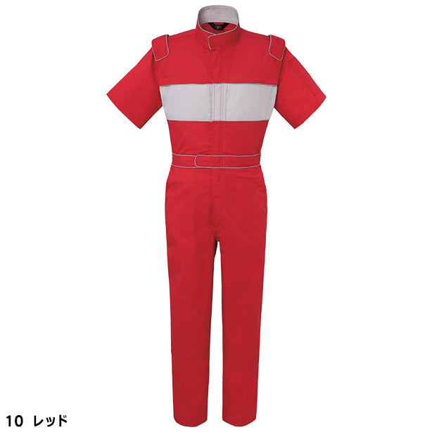 メーカー:YAMATAKA 品名&品番:YAMATAKA DON-757 春夏半袖肩章付きツナギ服(オプション表示用) カラー:レッド