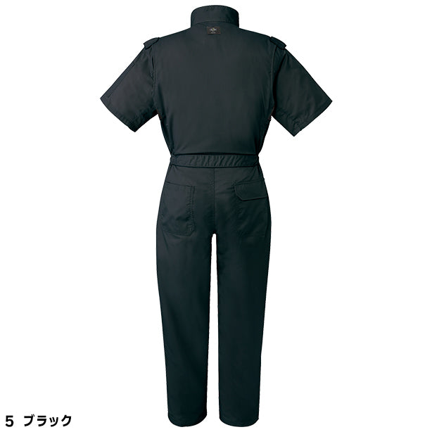 メーカー:YAMATAKA 品名&品番:YAMATAKA DON-757 春夏半袖肩章付きツナギ服 カラー:ブラック(バックスタイル)