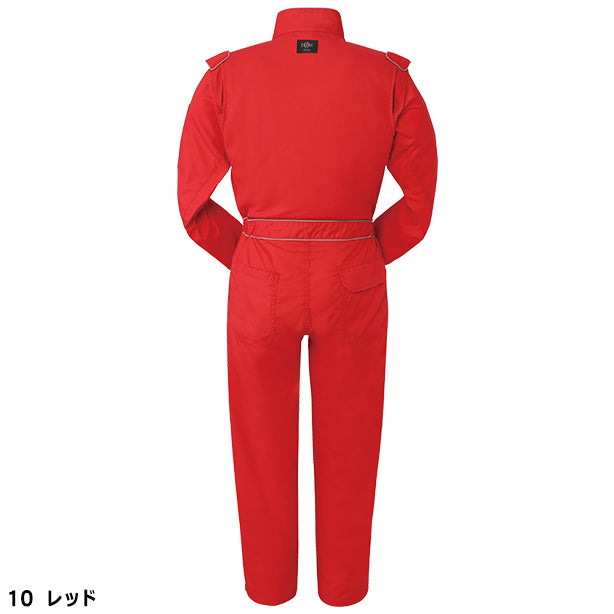 メーカー:YAMATAKA 品名&品番:YAMATAKA DON-758 春夏長袖肩章付きツナギ服 カラー:レッド(バックスタイル)