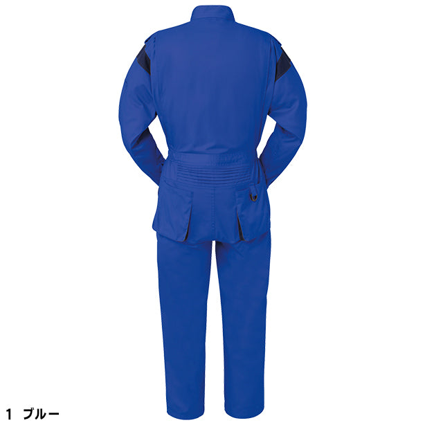 メーカー:YAMATAKA 品名&品番:YAMATAKA DON-990 メカニック向けツナギ カラー:ブルー(バックスタイル)