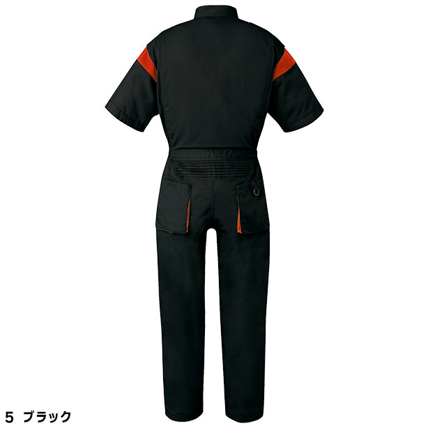 メーカー:YAMATAKA 品名&品番:YAMATAKA DON-9900 春夏半袖メカニック向けツナギ カラー:ブラック(バックスタイル)