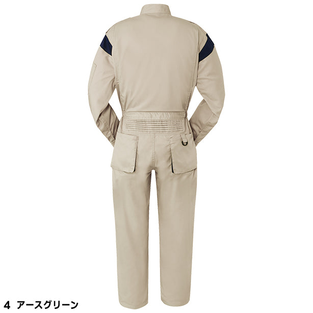 メーカー:YAMATAKA 品名&品番:YAMATAKA DON-9990 春夏長袖メカニック向けツナギ カラー:アースグリーン(バックスタイル)
