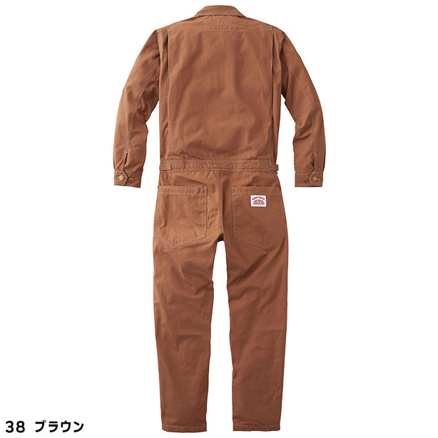 メーカー:YAMATAKA 品名&品番:YAMATAKA ROUND HOUSE DON-RH-3002 キャンバス生地長袖カバーオール カラー:ブラウン(バックスタイル)