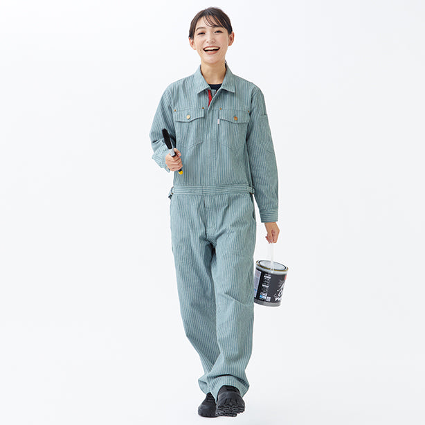 メーカー:YAMATAKA 品名&品番:YAMATAKA ROUND HOUSE DON-RH-3004 ヒッコリー長袖カバーオール 着用イメージ