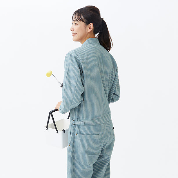 メーカー:YAMATAKA 品名&品番:YAMATAKA ROUND HOUSE DON-RH-3004 ヒッコリー長袖カバーオール 着用イメージ2