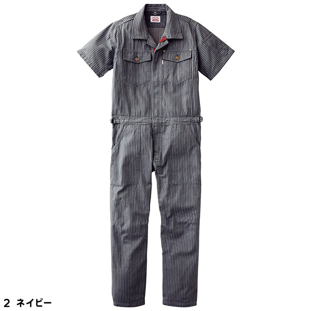 メーカー:YAMATAKA 品名&品番:YAMATAKA DON-RH-3005 ROUND HOUSE ヒッコリー半袖カバーオール(オプション表示用) カラー:ネイビー