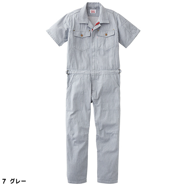 メーカー:YAMATAKA 品名&品番:YAMATAKA DON-RH-3005 ROUND HOUSE ヒッコリー半袖カバーオール(オプション表示用) カラー:グレー