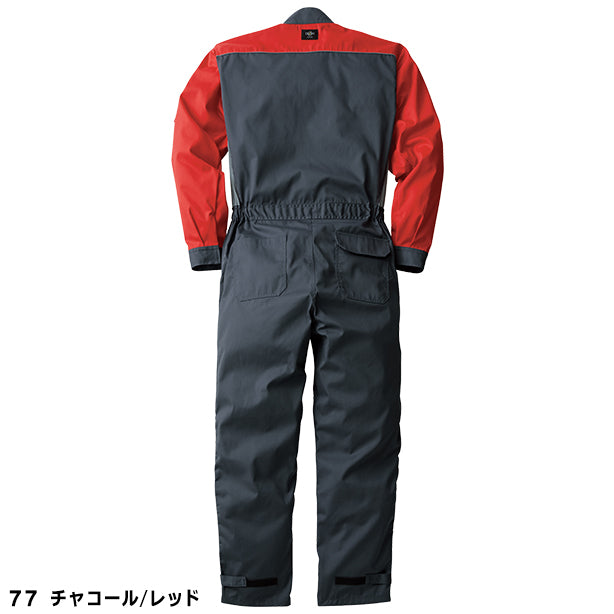 メーカー:YAMATAKA 品名&品番:YAMATAKA DON-708 春夏長袖メカニックスーツ カラー:チャコール/レッド(バックスタイル)