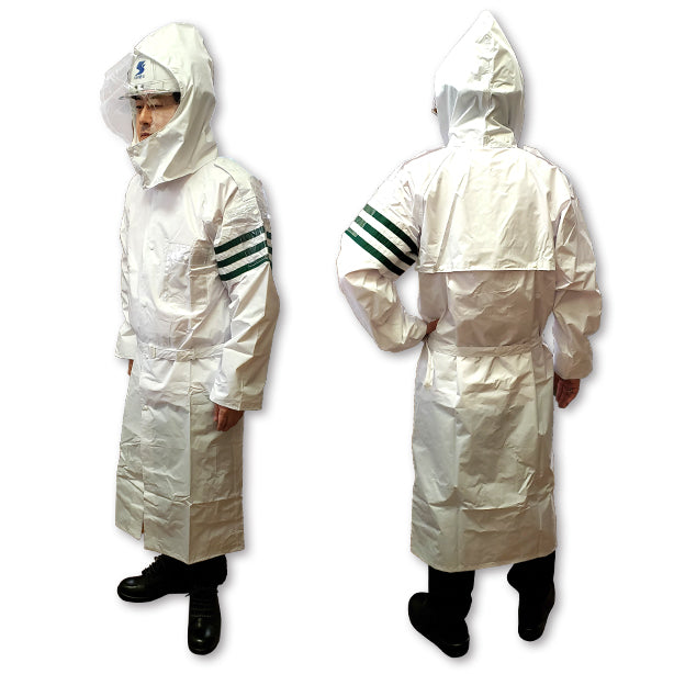 メーカー:ECHIZENYA 品名&品番:ECHIZENYA No.145 警備用レインコート 雨物語(男性用) 着用イメージ