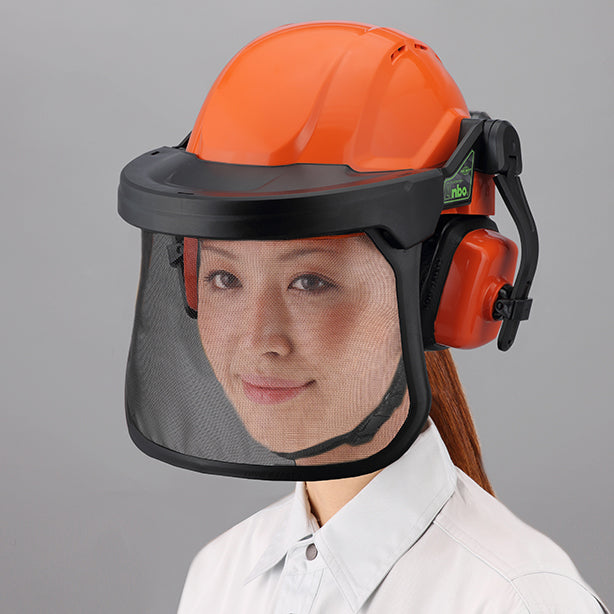 NEWアンボプロテクター 3点セット 頭・顔(ナイロン製メッシュシールド)・耳 商品コード:TS-3221F 表情がわかる装着イメージ