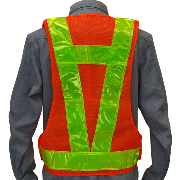 メーカー:MIZUKEI 品名&品番:安全ベスト/70mmタイプ(5917602 ~ 5917607) カラー:橙×黄(バックスタイル)