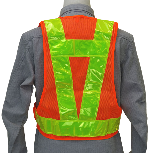 メーカー:MIZUKEI 品名&品番:安全ベスト/70mm ショート丈(5917702 ~ 5917707) カラー:橙×黄(バックスタイル)