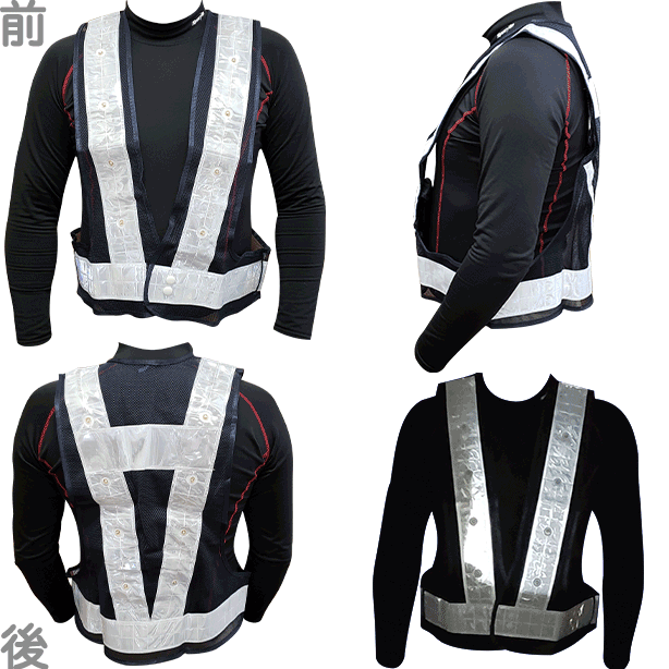 LED安全ベスト(721 ~ 752) 商品コード:AS-PV-100S 色:紺×銀× 青色LED(オプション表示用)