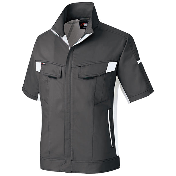 メーカー:AITOZ 品名&品番:AITOZ AZ-6832 帯電防止ムービンカット 半袖ブルゾン【春夏】【男女兼用】(一覧表示用) カラー:チャコール×シルバーグレー