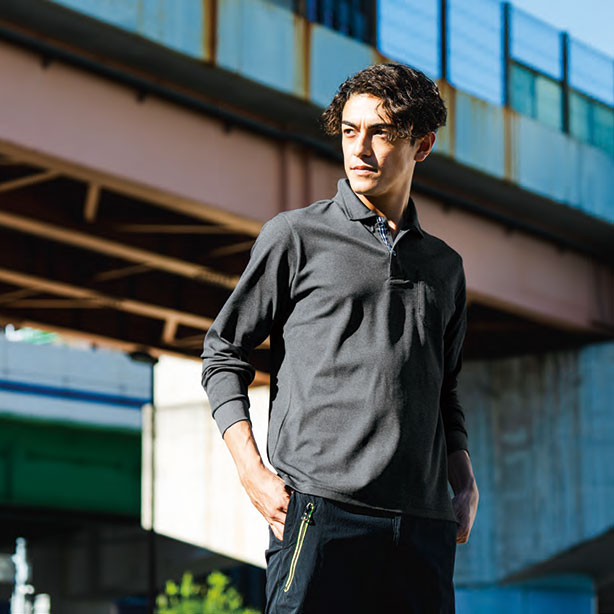 メーカー:SOWA 品名&品番:7325-50 UVカット長袖ポロシャツ(胸ポケット付き) 着用イメージ