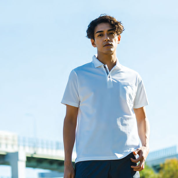 メーカー:SOWA 品名&品番:7325-51 UVカット半袖ポロシャツ(胸ポケット付き) 着用イメージ