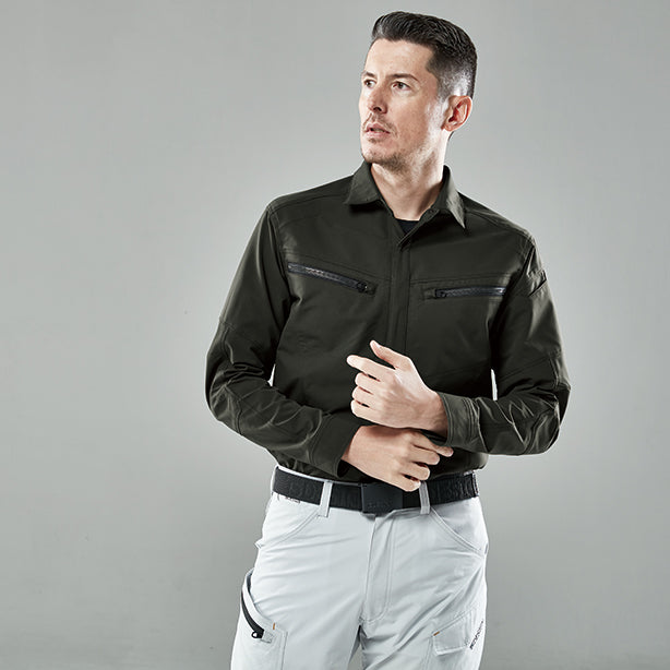 メーカー:TS_DESIGN 品名&品番:TS DESIGN 5605 TSエコダブルライトクロスロングスリーブシャツ【通年】 着用イメージ男性