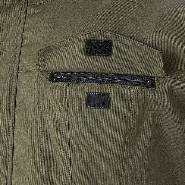 メーカー:YAMADATATSU 品名&品番:AUTO-BI YD-22010 CORDURAつなぎ服 左胸フラップ付きポケット(ファスナー&面ファスナー付き)