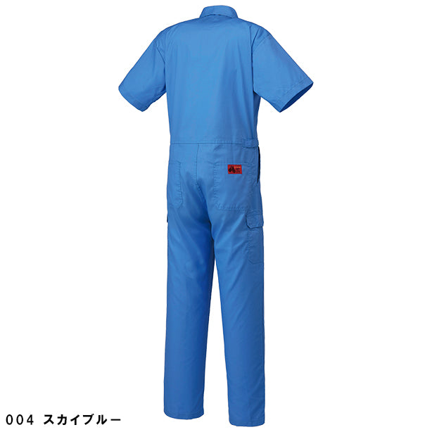 メーカー:YAMADATATSU 品名&品番:AUTO-BI YD-2301春夏帯電防止半袖つなぎ服 カラー:スカイブルー(バックスタイル)