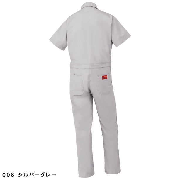 メーカー:YAMADATATSU 品名&品番:AUTO-BI YD-6901 腰割れ式半袖つなぎ服 カラー:シルバーグレー(バックスタイル)