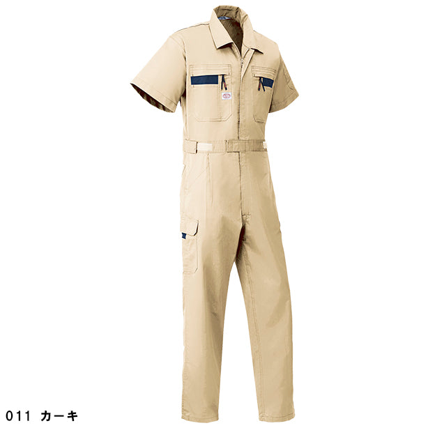 メーカー:YAMADATATSU 品名&品番:AUTO-BI YD-8701 春夏半袖ストライプ調つなぎ服(オプション表示用) カラー:カーキ
