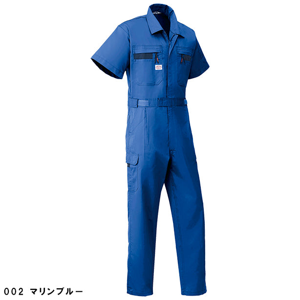 メーカー:YAMADATATSU 品名&品番:AUTO-BI YD-8701 春夏半袖ストライプ調つなぎ服(オプション表示用) カラー:マリンブルー