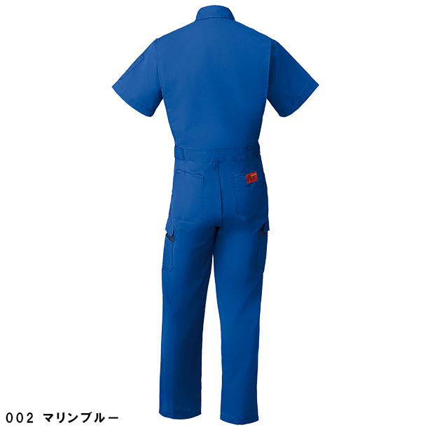 メーカー:YAMADATATSU 品名&品番:AUTO-BI YD-8701 春夏半袖ストライプ調つなぎ服 カラー:マリンブルー(バックスタイル)