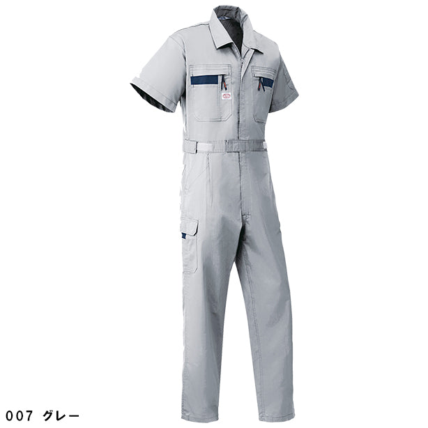 メーカー:YAMADATATSU 品名&品番:AUTO-BI YD-8701 春夏半袖ストライプ調つなぎ服(オプション表示用) カラー:グレー