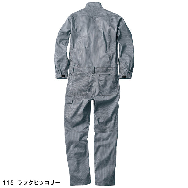 メーカー:YAMADATATSU 品名&品番:REKROM R302 ストレッチ多機能カバーオール カラー:ブラックヒッコリー(バックスタイル)