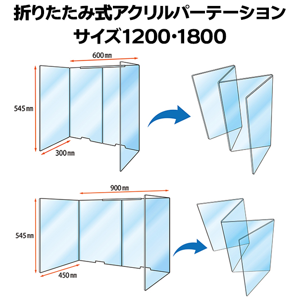 折りたたみ式アクリルパーテーション／サイズ1200･1800